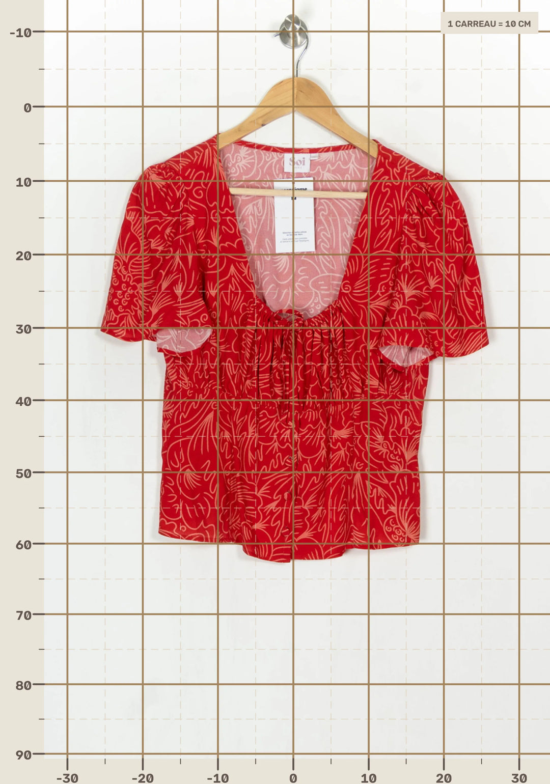 Blouse Rouge et Beige - Taille L/40 de la marque Soi Paris | PARAD124005 - Vendu par Paradigme - Image 4
