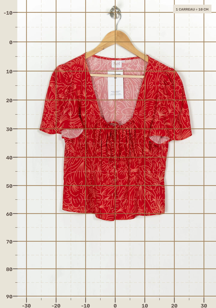 Blouse Rouge et Beige - Taille L/40 de la marque Soi Paris | PARAD124005 - Vendu par Paradigme - Image 4