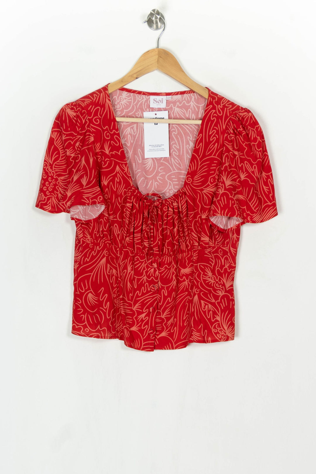 Blouse Rouge et Beige - Taille L/40 de la marque Soi Paris | PARAD124005 - Vendu par Paradigme - Image 2