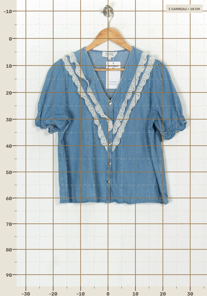 Blouse En Jean Bleue - Taille L/40 de la marque Balzac Paris | PARAD124007 - Vendu par Paradigme - Image 4