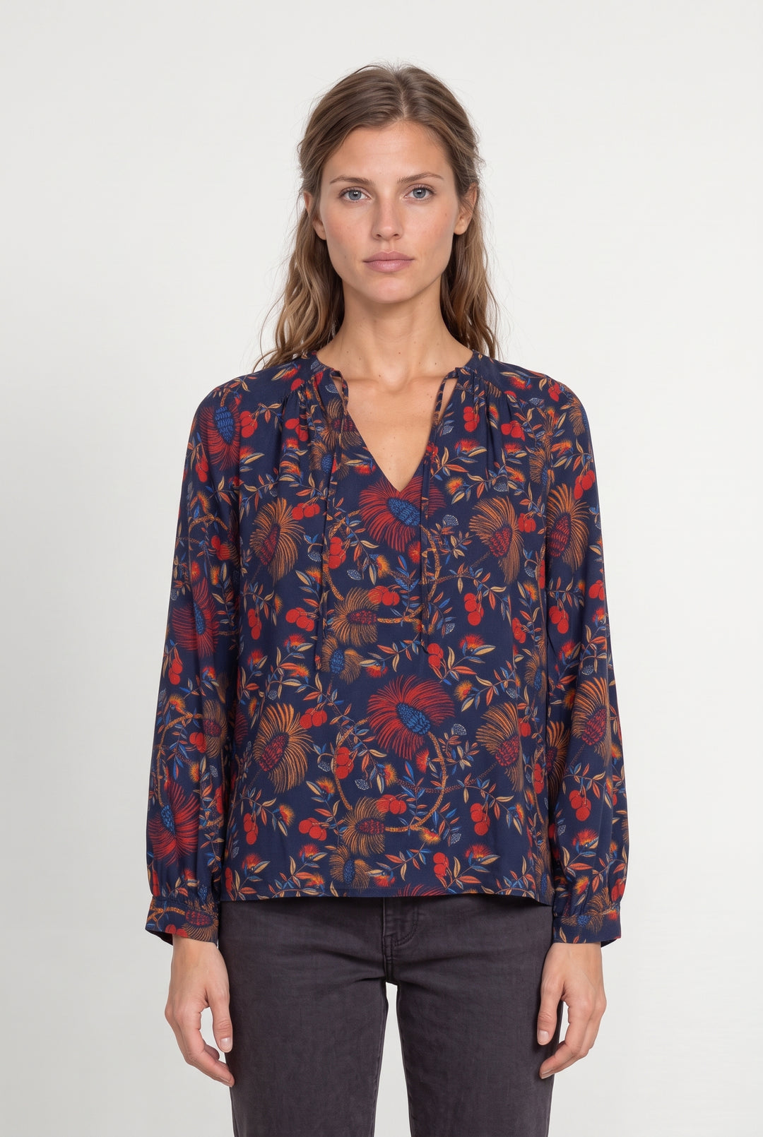 Blouse Bleu Marine et Rouge - Taille M/38 de la marque La Fée Maraboutée | PARAD124024 - Vendu par Paradigme - Image 1