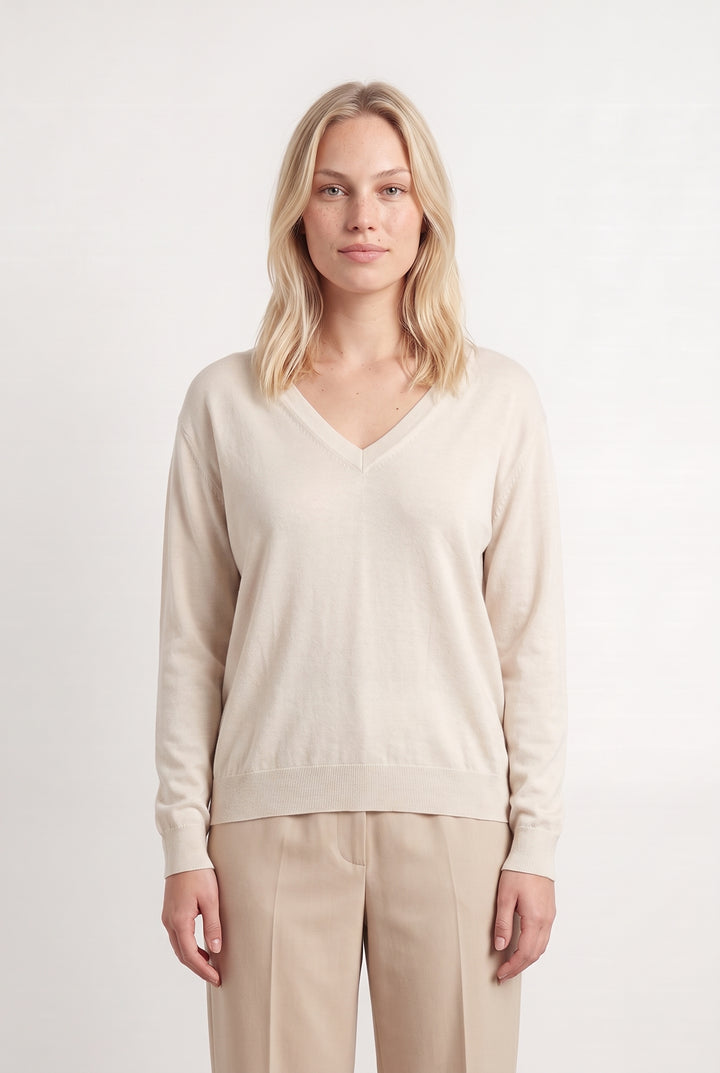 Pull Col V Beige - Taille L/40 de la marque Eric Bompard | PARAD124046 - Vendu par Paradigme - Image 1