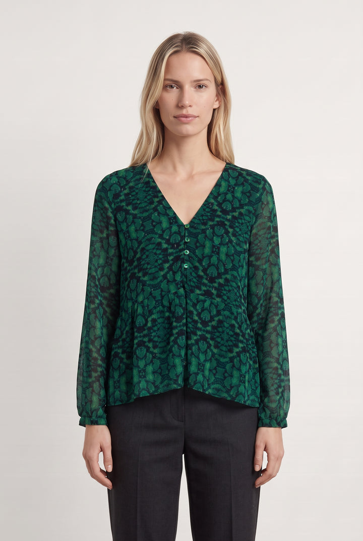 Blouse Verte et Noire - Taille M/38 de la marque La Fée Maraboutée | PARAD124048 - Vendu par Paradigme - Image 1