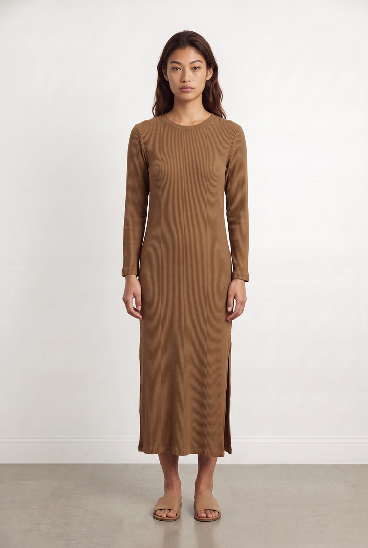 Robe Longue Côtelée Marron - Taille M/38 de la marque Rosaé Paris | PARAD124106 - Vendu par Paradigme - Image 1