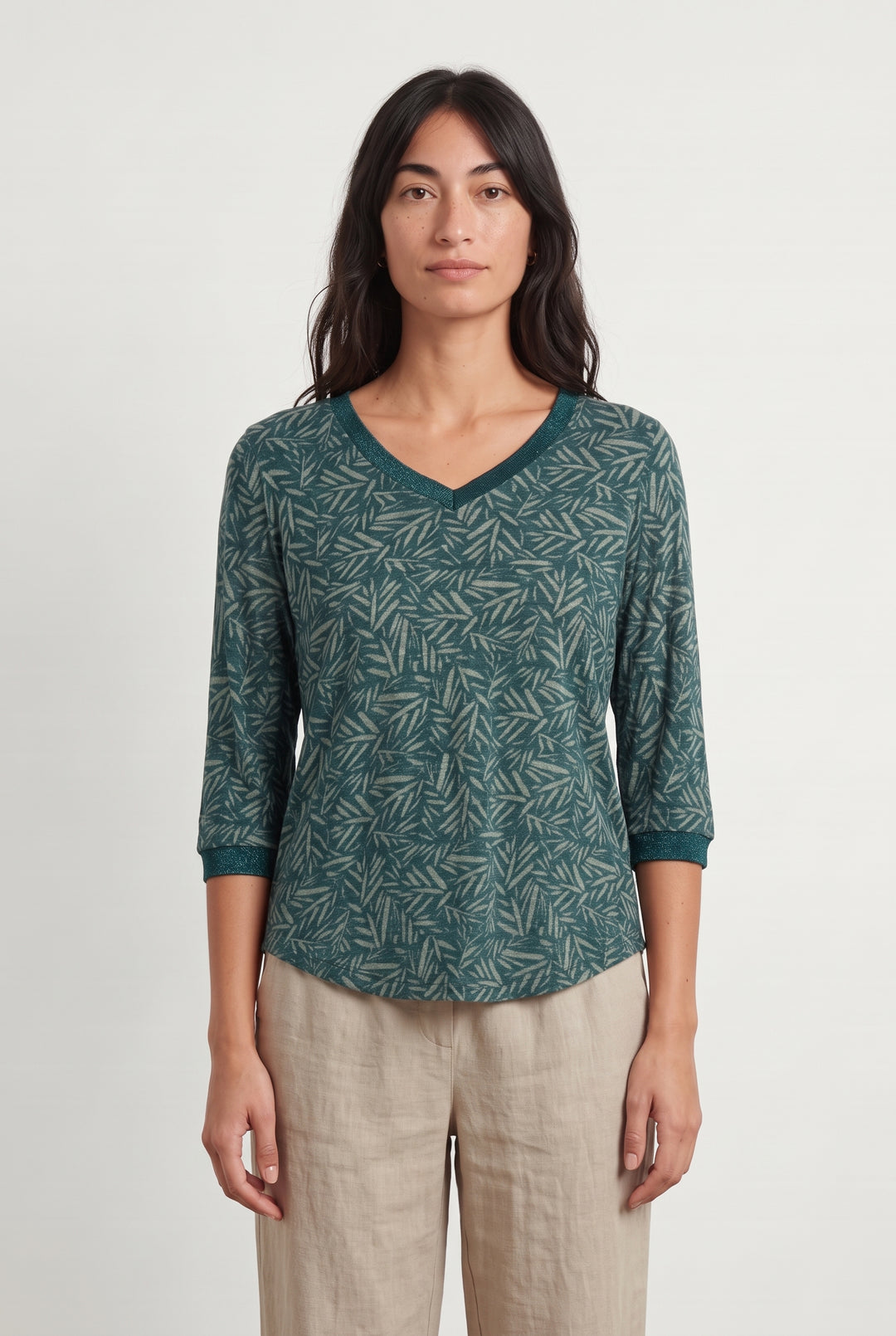 Tee-Shirt À Manches Longues Vert Et Beige - Taille S/36 de la marque Sud express | PARAD124107 - Vendu par Paradigme - Image 1