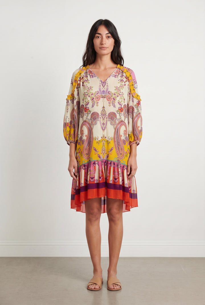 Robe Midi Jaune et Rose - Taille XS/34 de la marque Indies | PARAD124133 - Vendu par Paradigme - Image 1