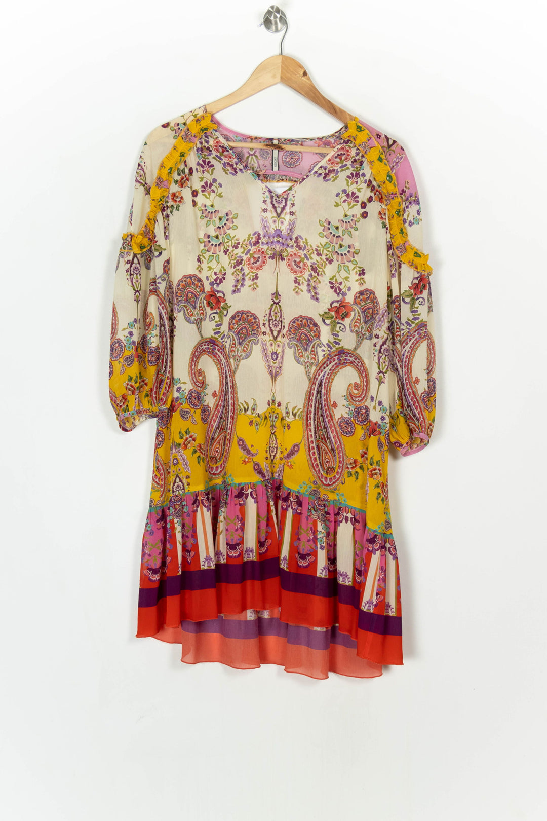 Robe Midi Jaune et Rose - Taille XS/34 de la marque Indies | PARAD124133 - Vendu par Paradigme - Image 2