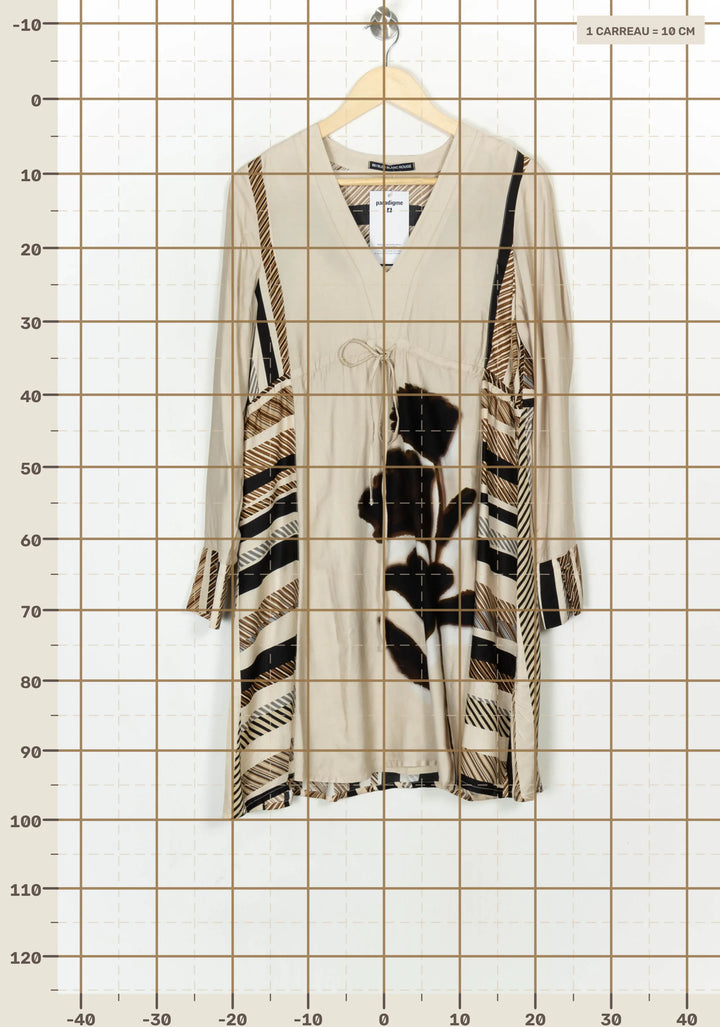 Robe Courte Beige et Noire - Taille M/38 de la marque Indies | PARAD124136 - Vendu par Paradigme - Image 4