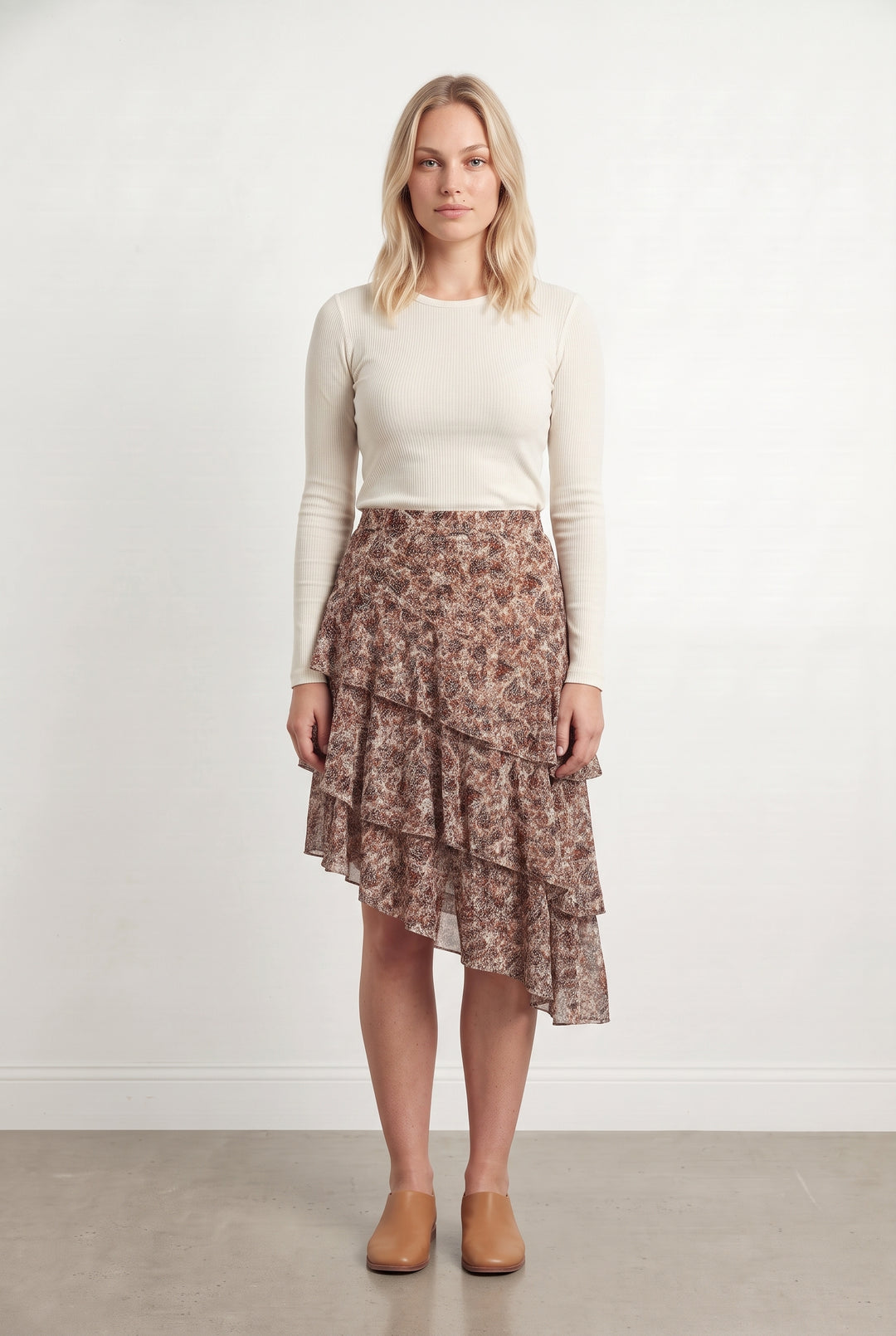 Jupe Midi Marron et Beige - Taille L/40 de la marque IKKS | PARAD124186 - Vendu par Paradigme - Image 1