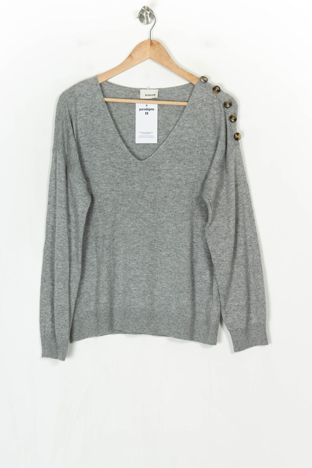 Pull Col V Gris - Taille L/40 de la marque Rodier | PARAD124225 - Vendu par Paradigme - Image 2