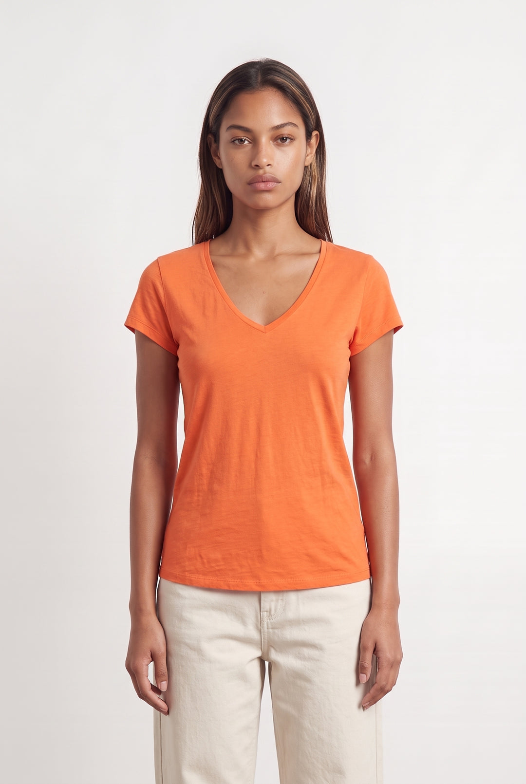 T-shirt à Col V Orange - Taille XS/34 de la marque Absolut Cashmere | PARAD124236 - Vendu par Paradigme - Image 1