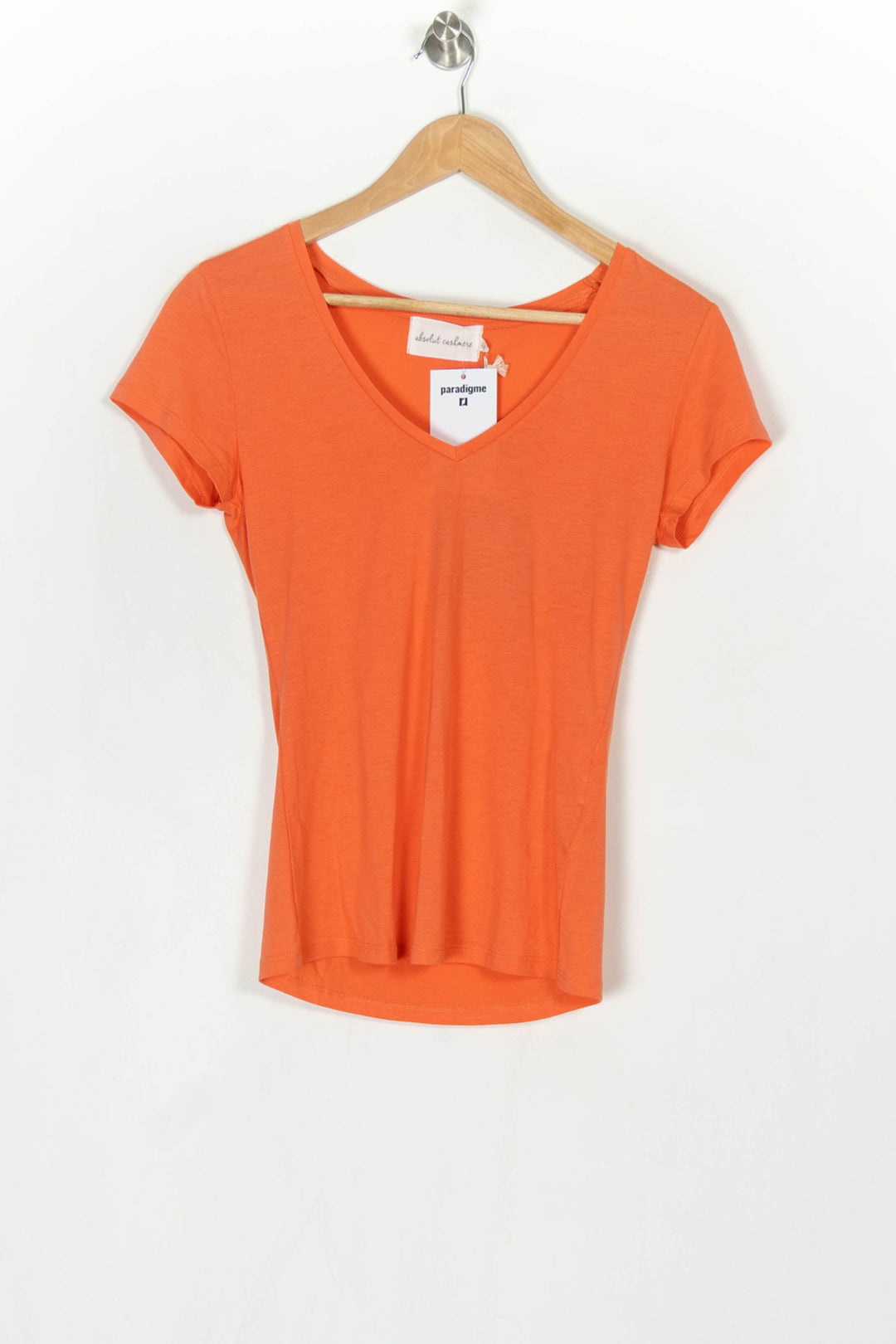 T-shirt à Col V Orange - Taille XS/34 de la marque Absolut Cashmere | PARAD124236 - Vendu par Paradigme - Image 2