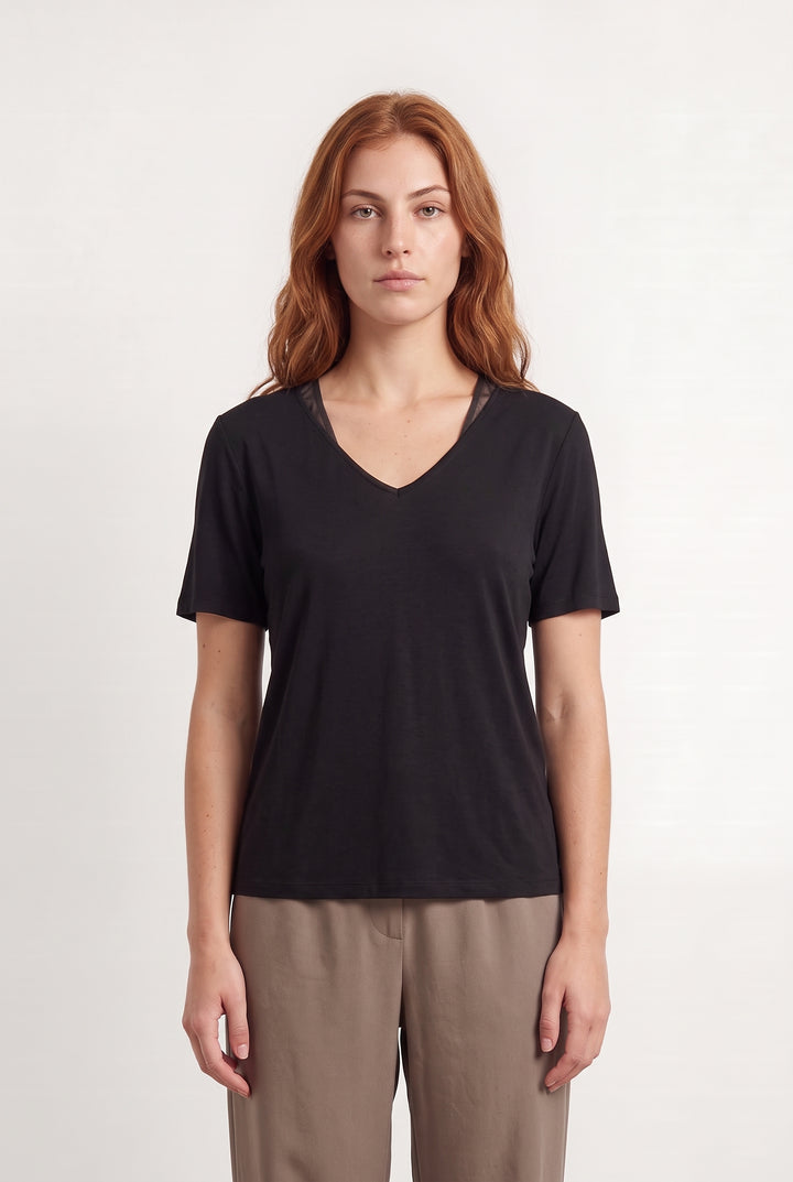 Tee-shirt à col V Noir - Taille S/36 de la marque Sandro | PARAD124242 - Vendu par Paradigme - Image 1
