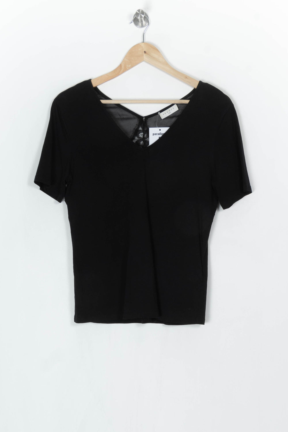 Tee-shirt à col V Noir - Taille S/36 de la marque Sandro | PARAD124242 - Vendu par Paradigme - Image 2