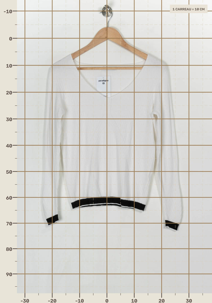 Pull Col V Blanc - Taille L/40 de la marque ZAPA | PARAD124316 - Vendu par Paradigme - Image 4