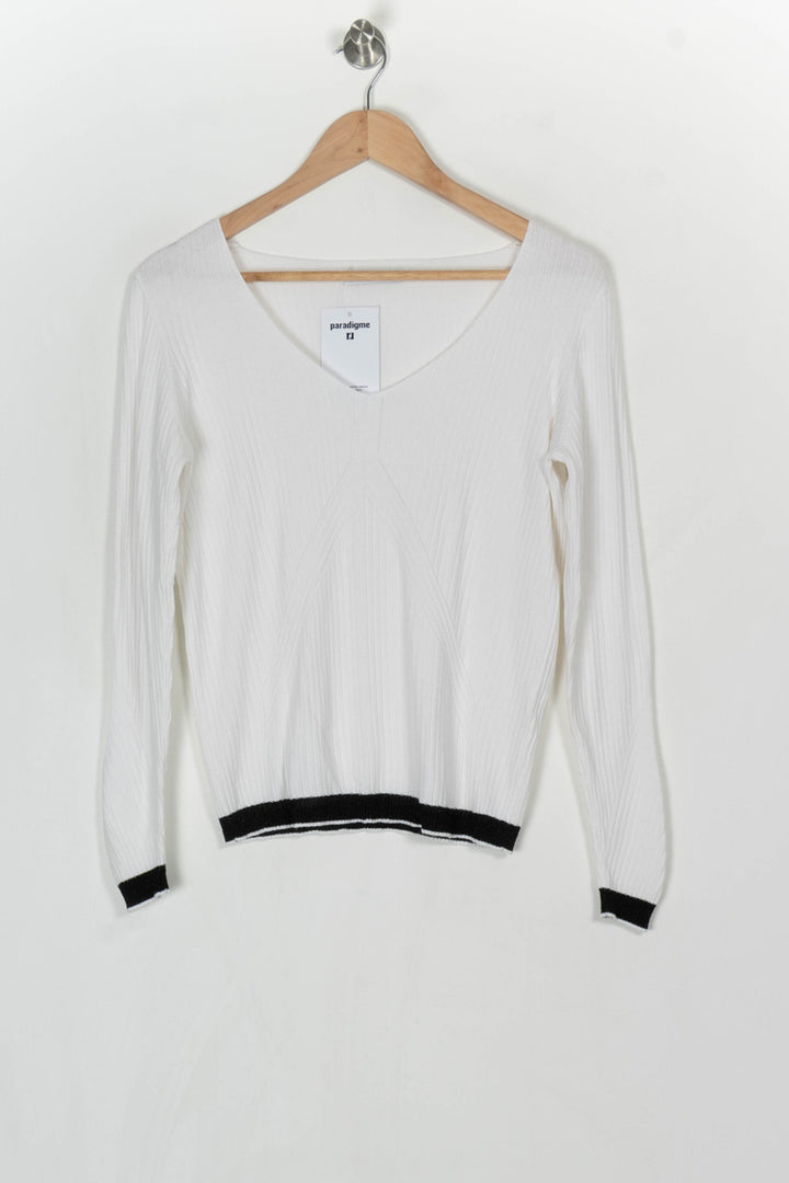 Pull Col V Blanc - Taille L/40 de la marque ZAPA | PARAD124316 - Vendu par Paradigme - Image 2