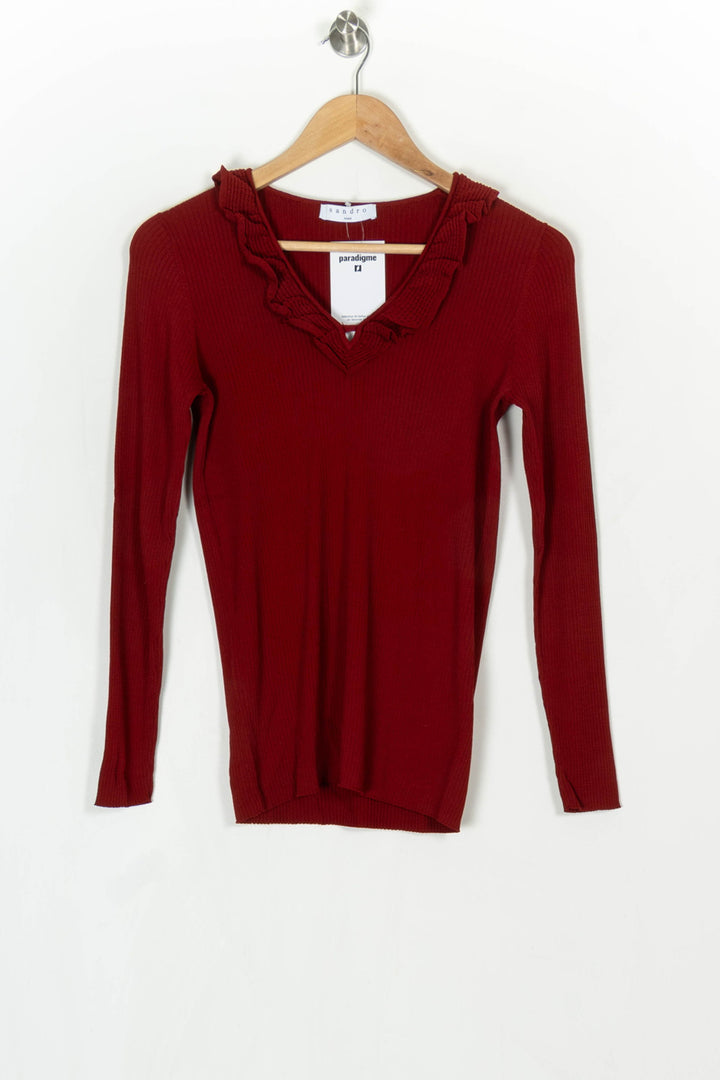 Pull Bordeaux - Taille L/40 de la marque Sandro | PARAD124320 - Vendu par Paradigme - Image 2
