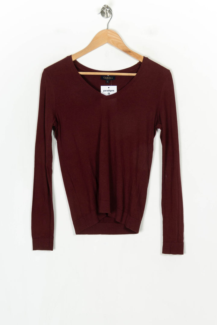 Pull Col V Bordeaux - Taille S/36 de la marque Caroll | PARAD124374 - Vendu par Paradigme - Image 2
