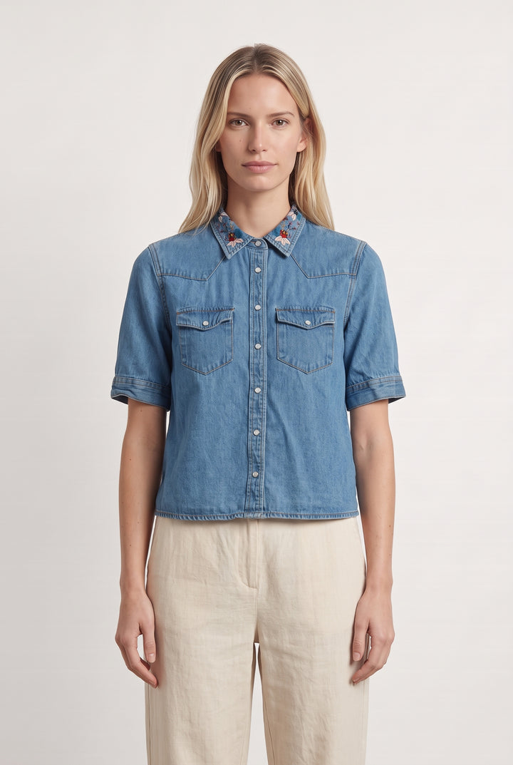 Chemise En Jean Bleue - Taille S/36 de la marque Kookai | PARAD124385 - Vendu par Paradigme - Image 1