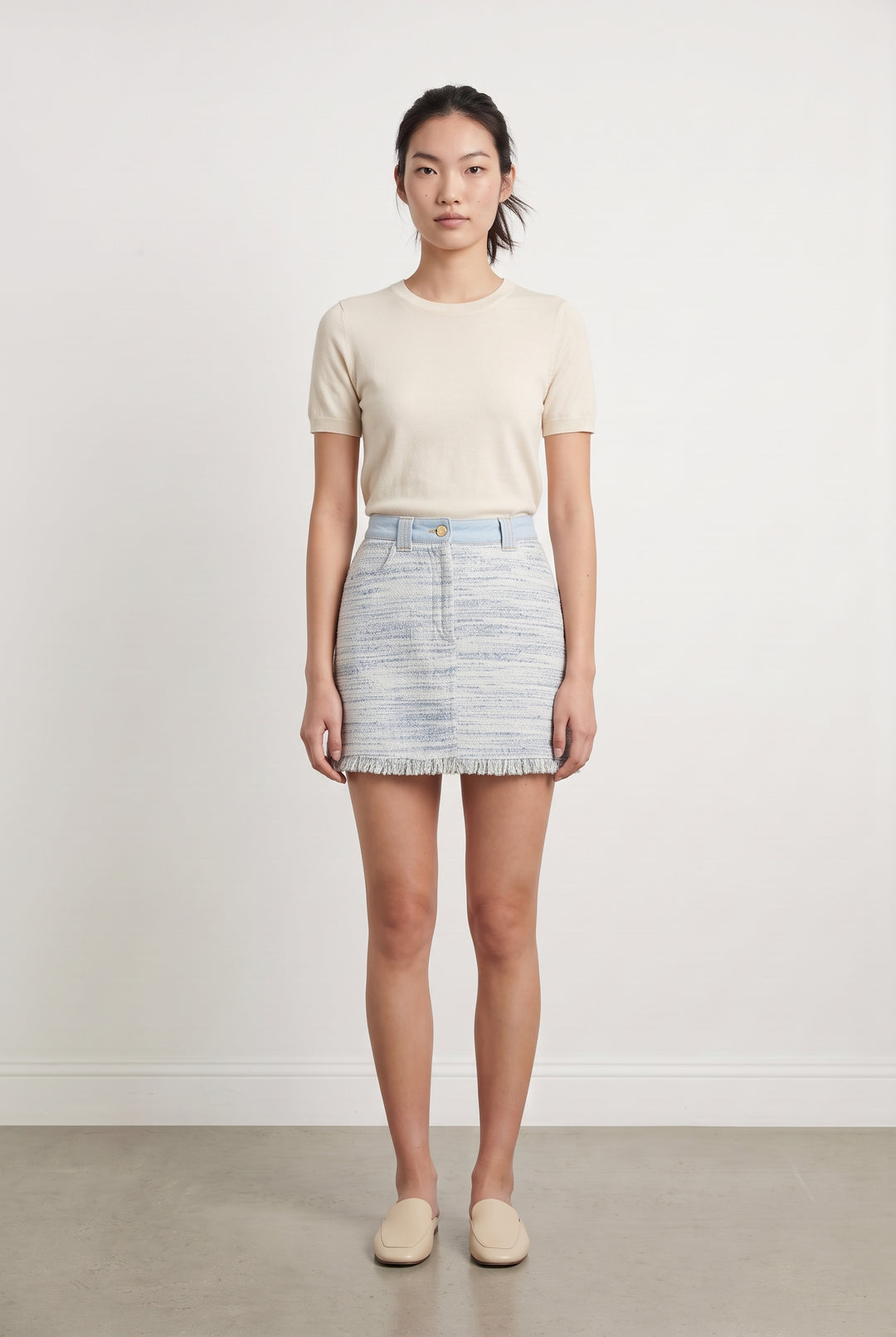 Jupe Midi Bleue et Blanche - Taille S/36 de la marque Sandro | PARAD124395 - Vendu par Paradigme - Image 1