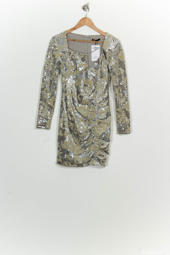 Robe Midi Beige et Argentée - Taille S/36 de la marque Maje | PARAD124411 - Vendu par Paradigme - Image 2