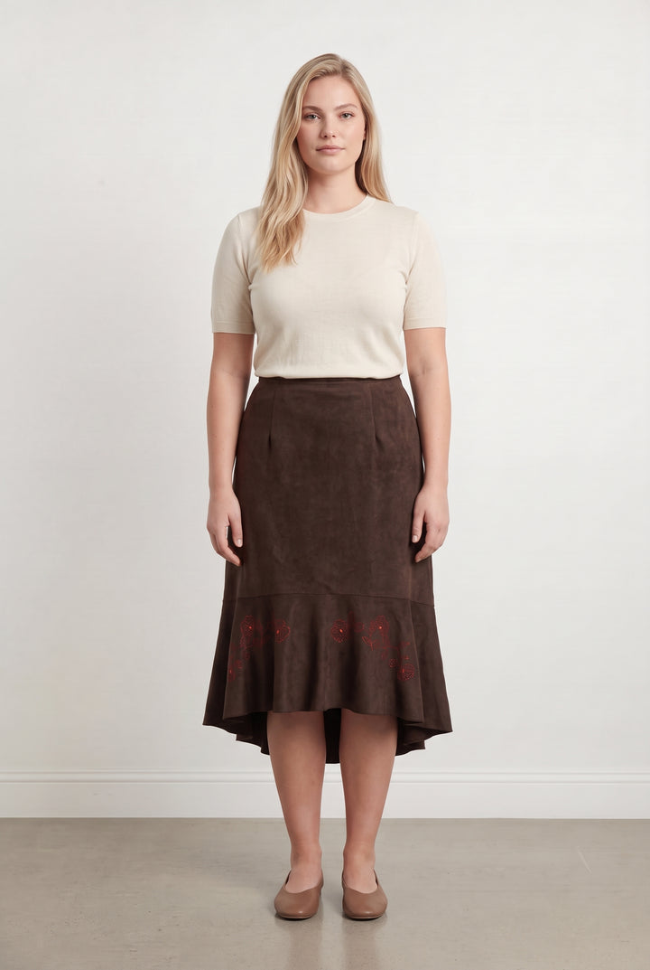 Jupe Midi Marron - Taille XXXL/46 de la marque Maison 123 | PARAD124609 - Vendu par Paradigme - Image 1