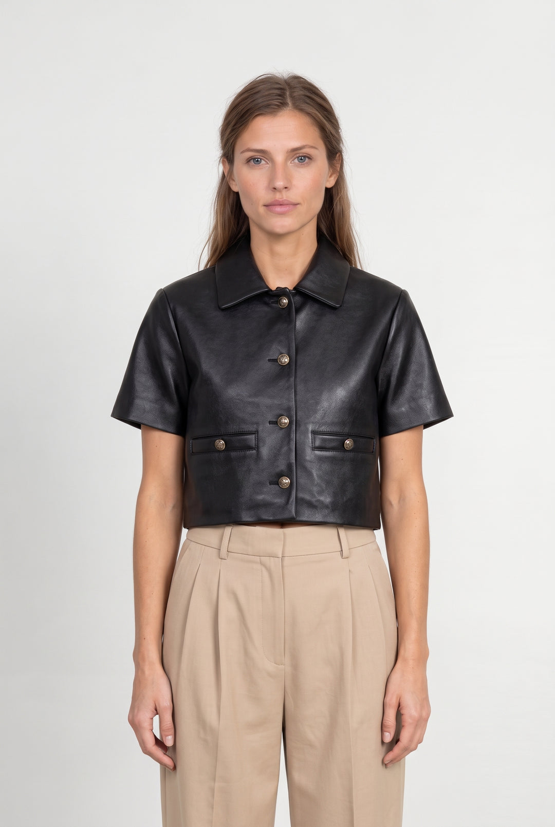 Veste En Cuir À Manches Courtes Noire - Taille S/36 de la marque Maje | PARAD124637 - Vendu par Paradigme - Image 1