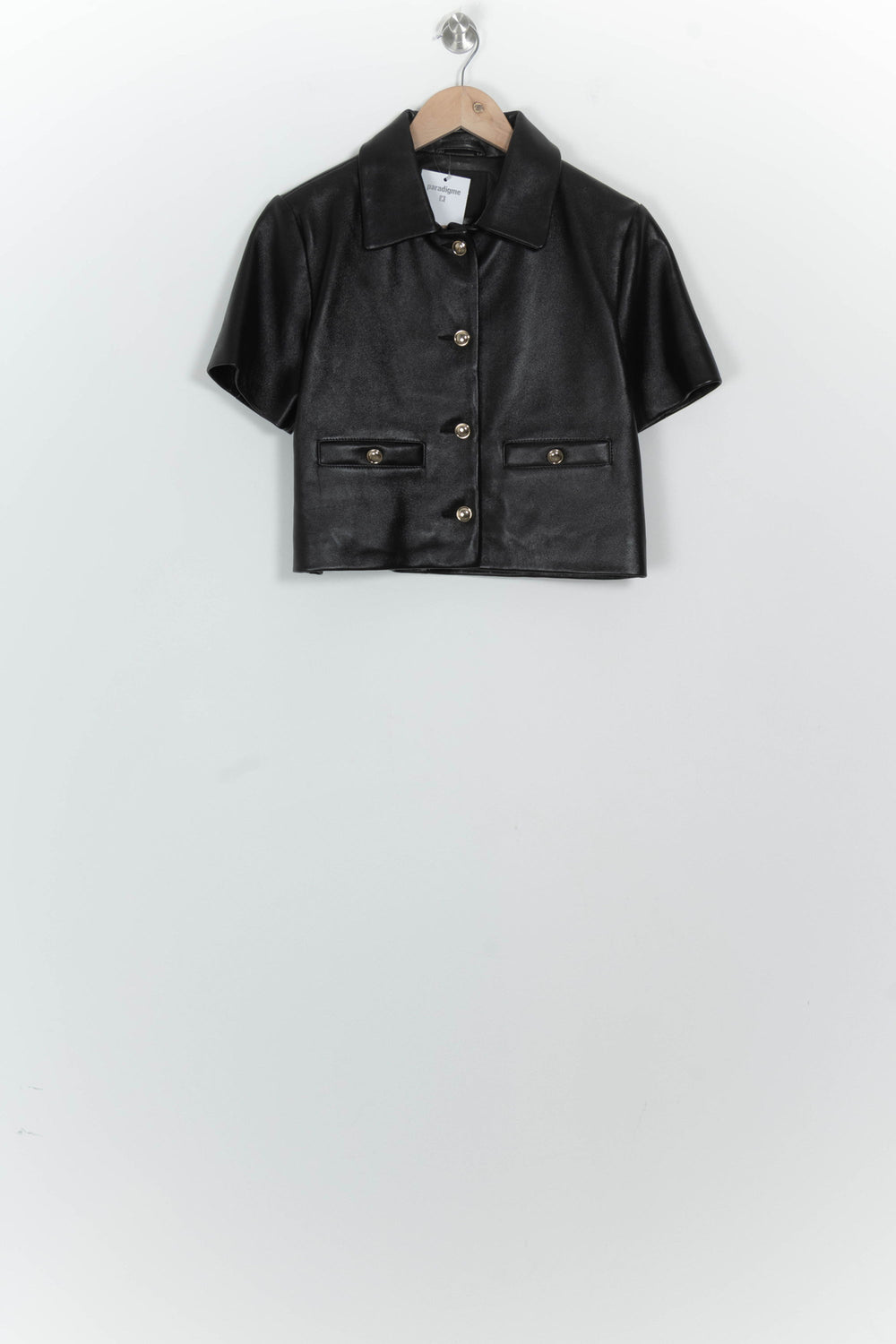 Veste En Cuir À Manches Courtes Noire - Taille S/36 de la marque Maje | PARAD124637 - Vendu par Paradigme - Image 2