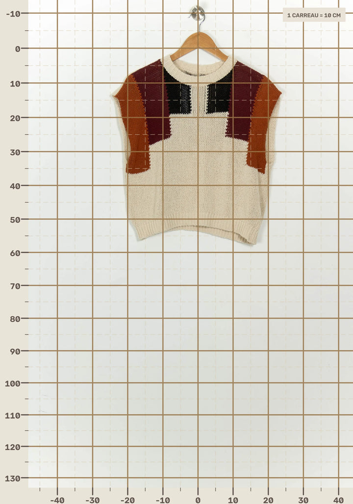 Pull Sans Manches Beige et Bordeaux - Taille S/36 de la marque La Fée Maraboutée | PARAD124652 - Vendu par Paradigme - Image 4