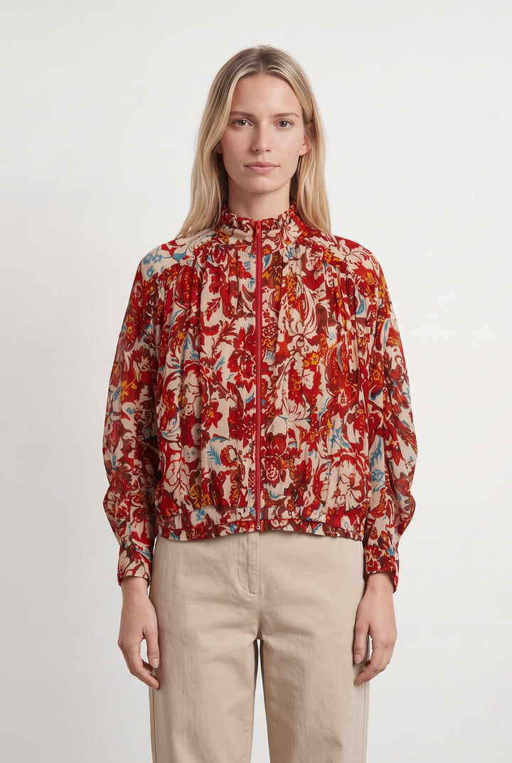 Blouse Rouge et Beige - Taille S/36 de la marque Indies | PARAD124695 - Vendu par Paradigme - Image 1