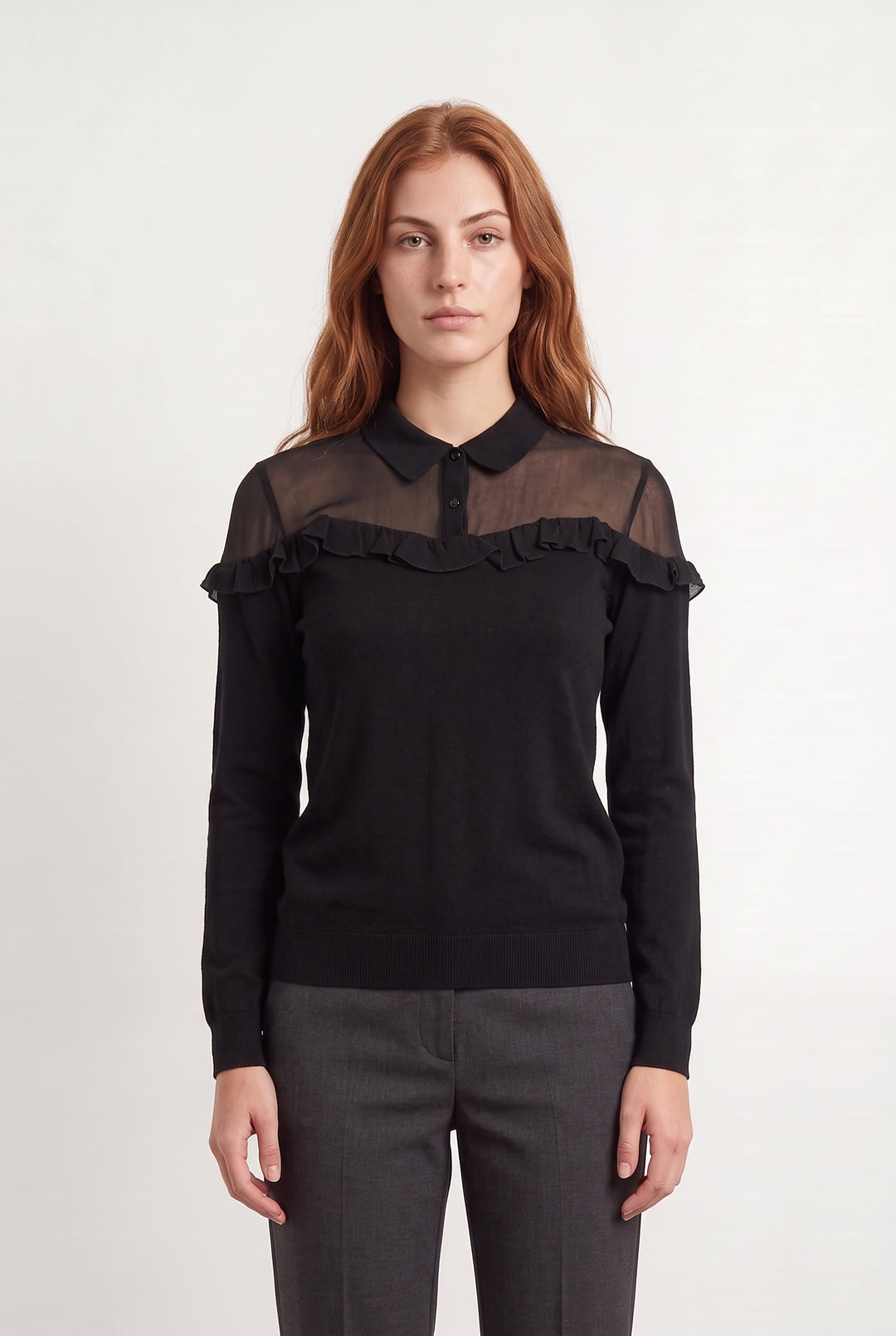 Pull À Col Chemise Noir - Taille S/36 de la marque Claudie Pierlot | PARAD124698 - Vendu par Paradigme - Image 1