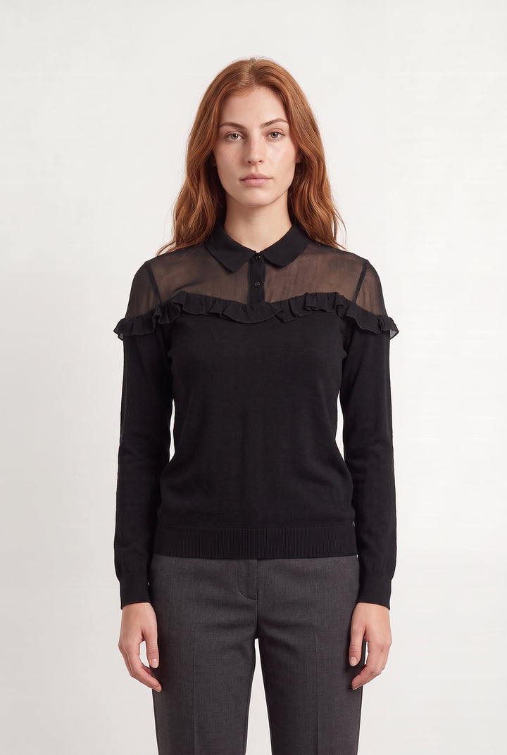 Pull À Col Chemise Noir - Taille S/36 de la marque Claudie Pierlot | PARAD124698 - Vendu par Paradigme - Image 1
