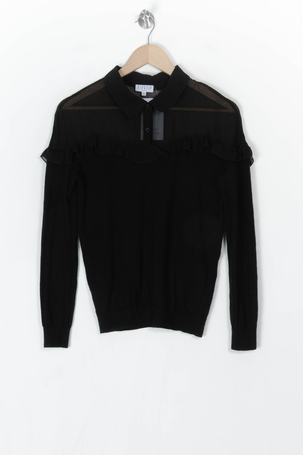 Pull À Col Chemise Noir - Taille S/36 de la marque Claudie Pierlot | PARAD124698 - Vendu par Paradigme - Image 2