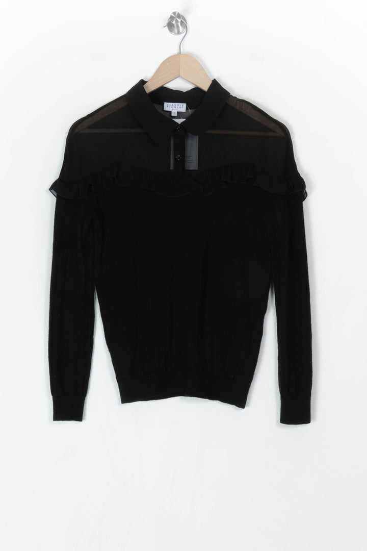 Pull À Col Chemise Noir - Taille S/36 de la marque Claudie Pierlot | PARAD124698 - Vendu par Paradigme - Image 2