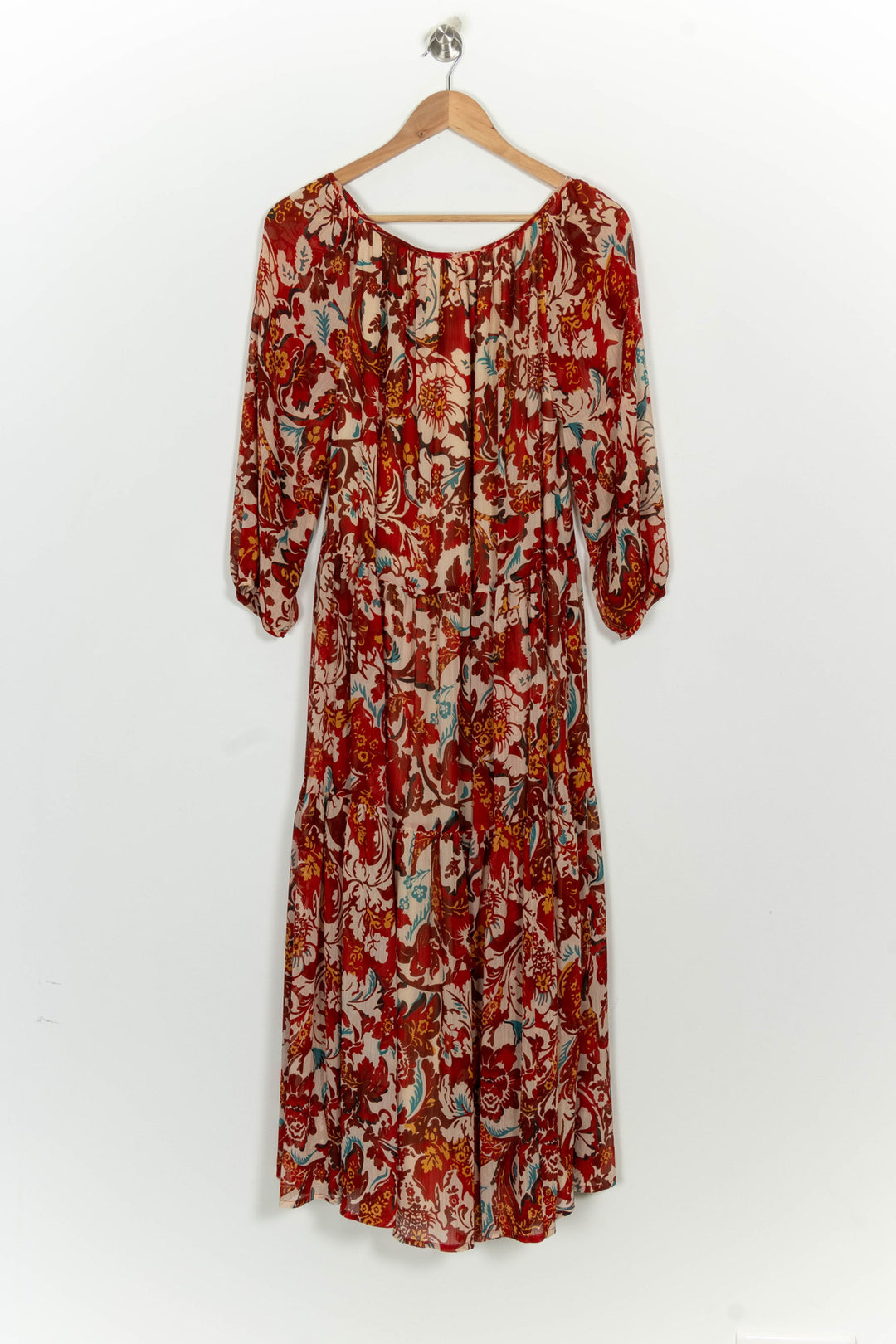 Robe Longue Rouge et Beige - Taille L/40 de la marque Indies | PARAD124710 - Vendu par Paradigme - Image 5
