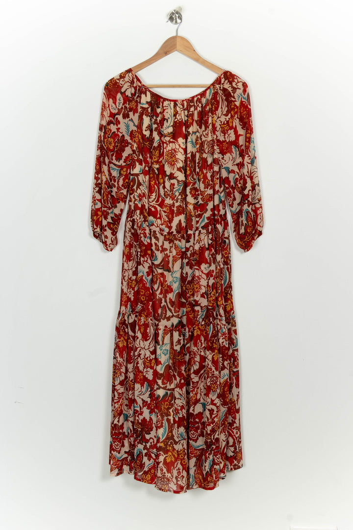 Robe Longue Rouge et Beige - Taille L/40 de la marque Indies | PARAD124710 - Vendu par Paradigme - Image 5