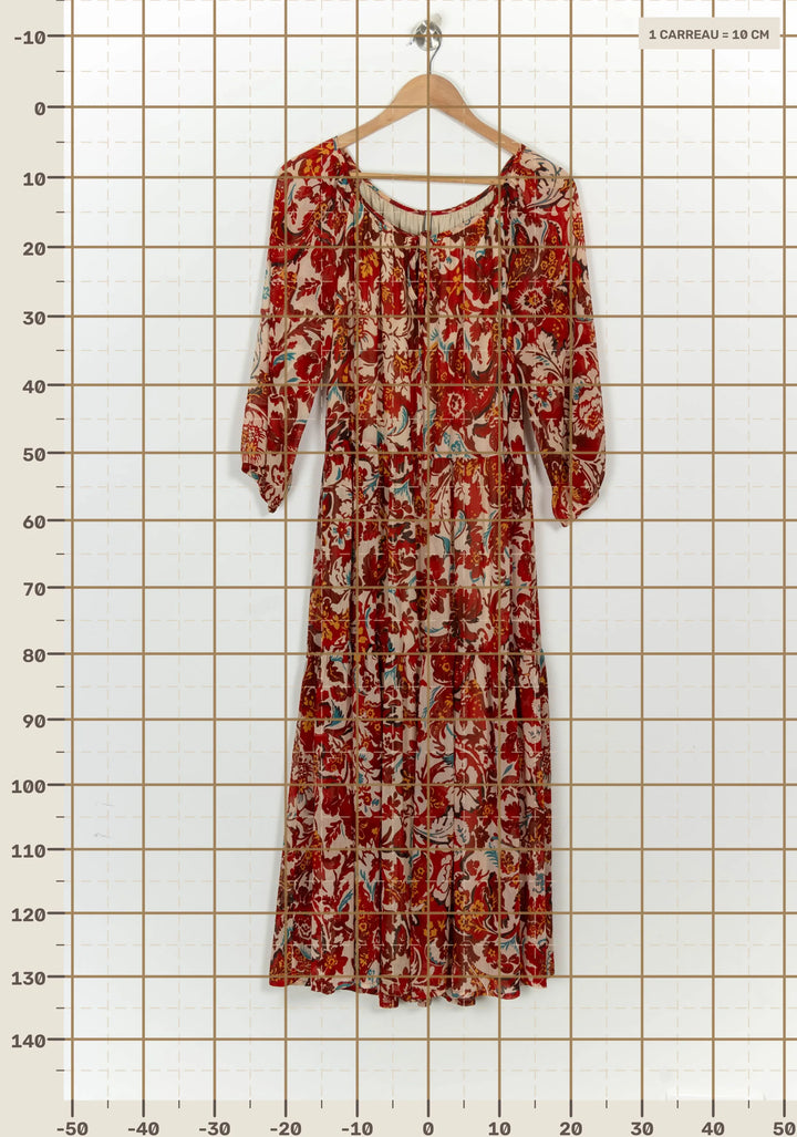 Robe Longue Rouge et Beige - Taille L/40 de la marque Indies | PARAD124710 - Vendu par Paradigme - Image 4