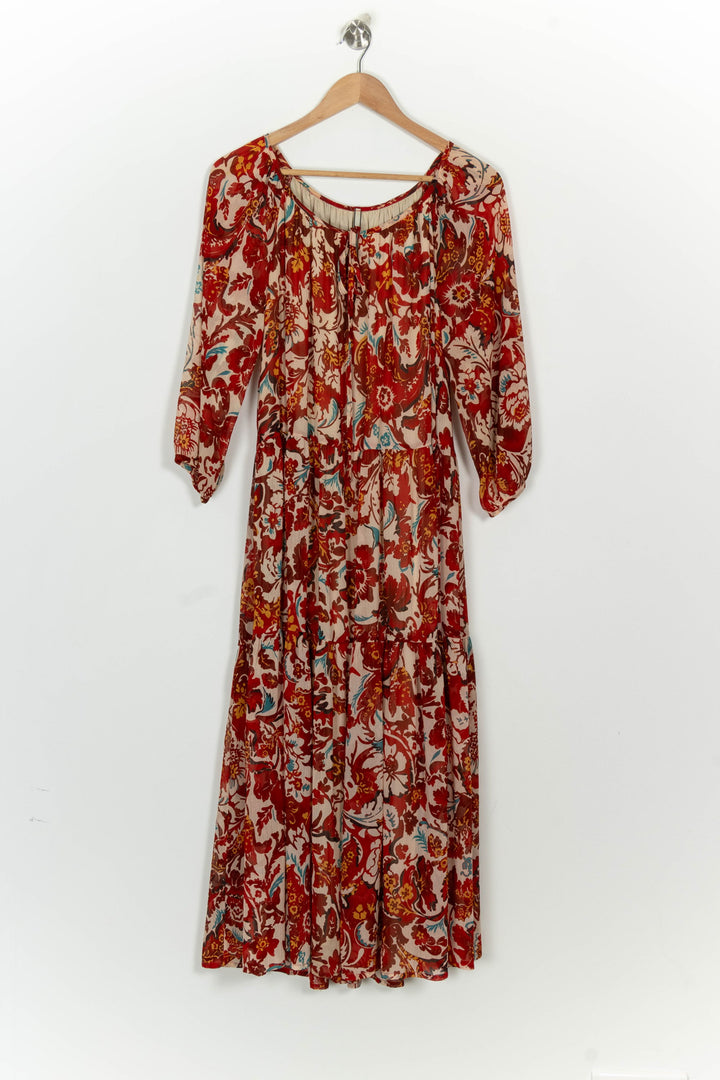 Robe Longue Rouge et Beige - Taille L/40 de la marque Indies | PARAD124710 - Vendu par Paradigme - Image 2
