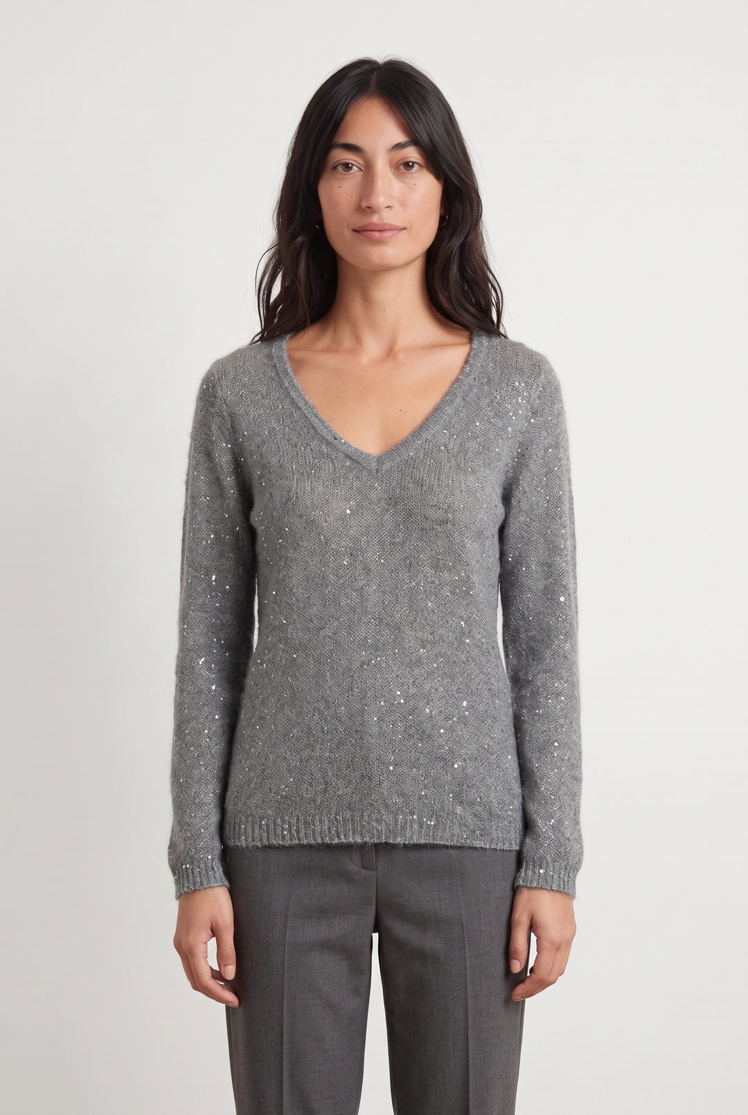 Pull À Col V Gris - Taille S/36 de la marque Caroll | PARAD124817 - Vendu par Paradigme - Image 1