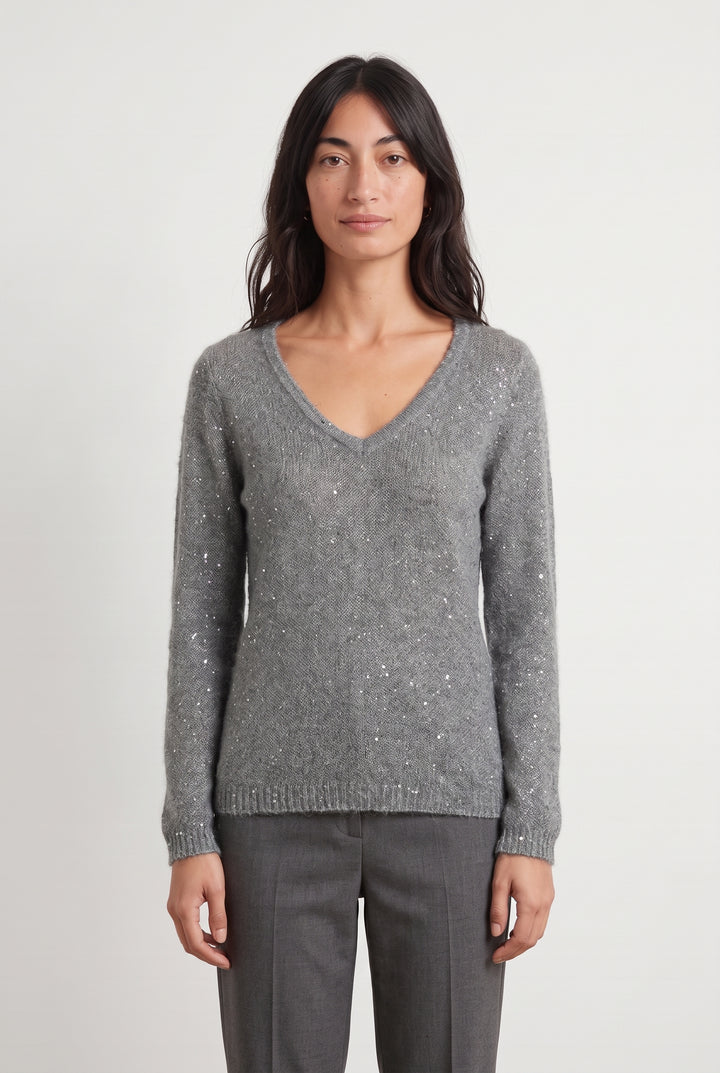 Pull À Col V Gris - Taille S/36 de la marque Caroll | PARAD124817 - Vendu par Paradigme - Image 1