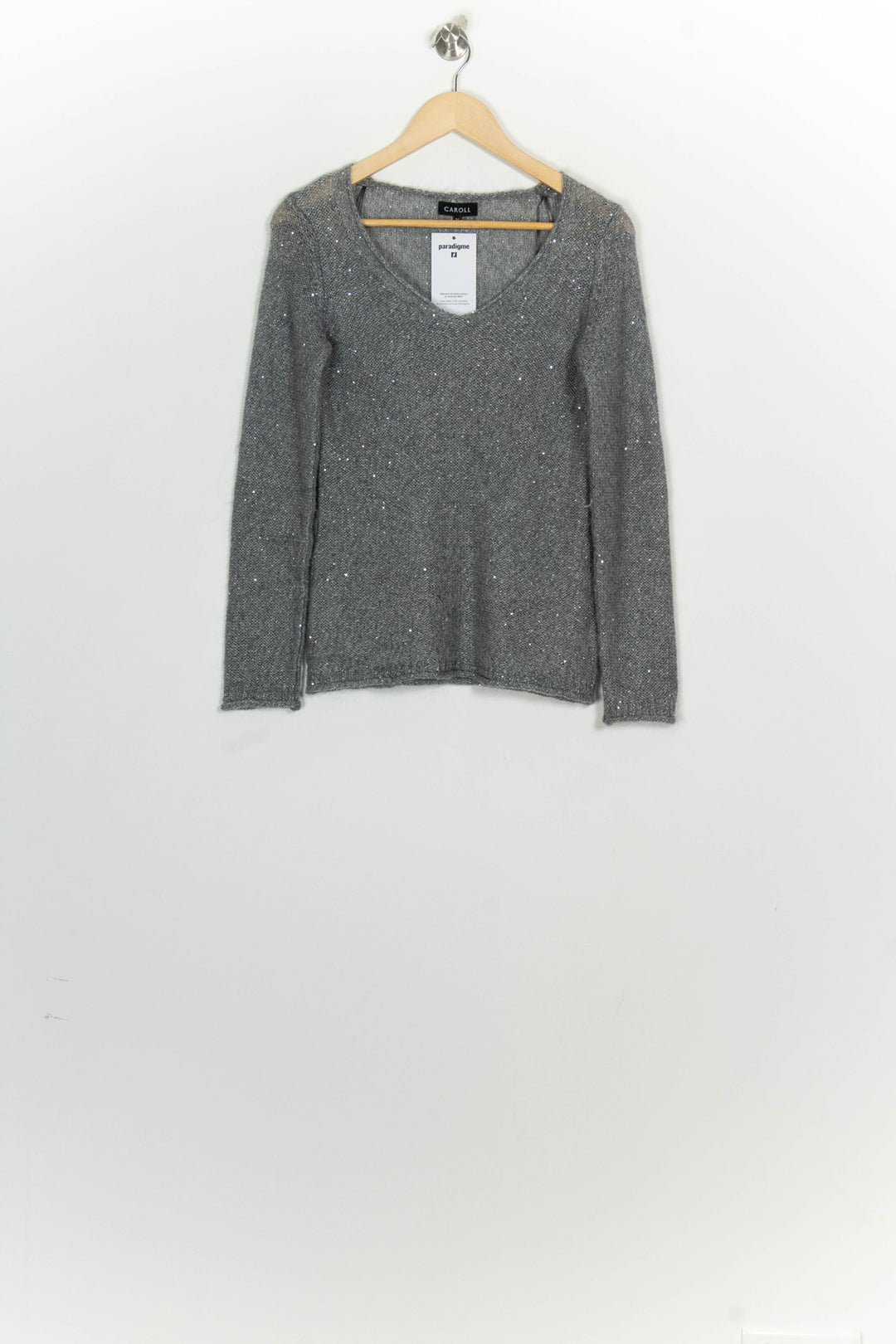 Pull À Col V Gris - Taille S/36 de la marque Caroll | PARAD124817 - Vendu par Paradigme - Image 2