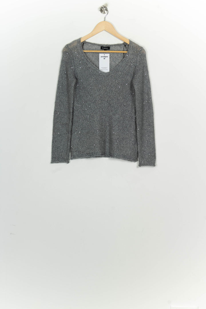 Pull À Col V Gris - Taille S/36 de la marque Caroll | PARAD124817 - Vendu par Paradigme - Image 2