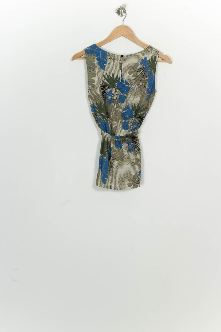 Blouse Sans Manches Beige et Bleue - Taille XS/34 de la marque La Fée Maraboutée | PARAD124822 - Vendu par Paradigme - Image 5