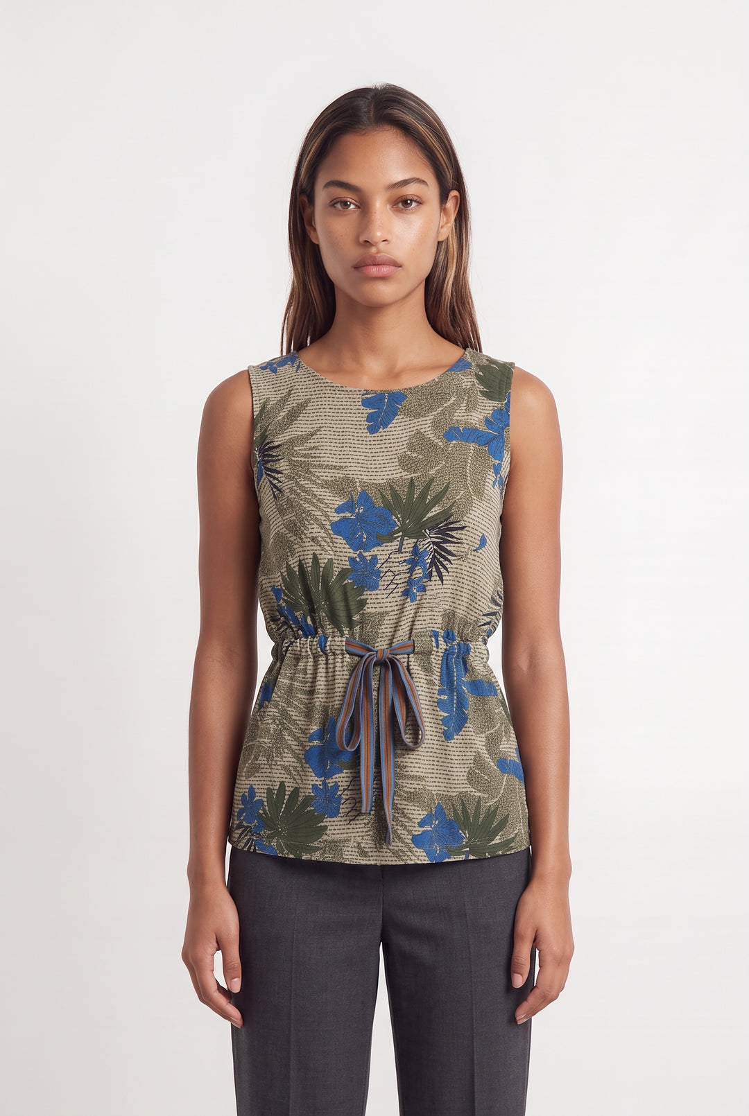 Blouse Sans Manches Beige et Bleue - Taille XS/34 de la marque La Fée Maraboutée | PARAD124822 - Vendu par Paradigme - Image 1