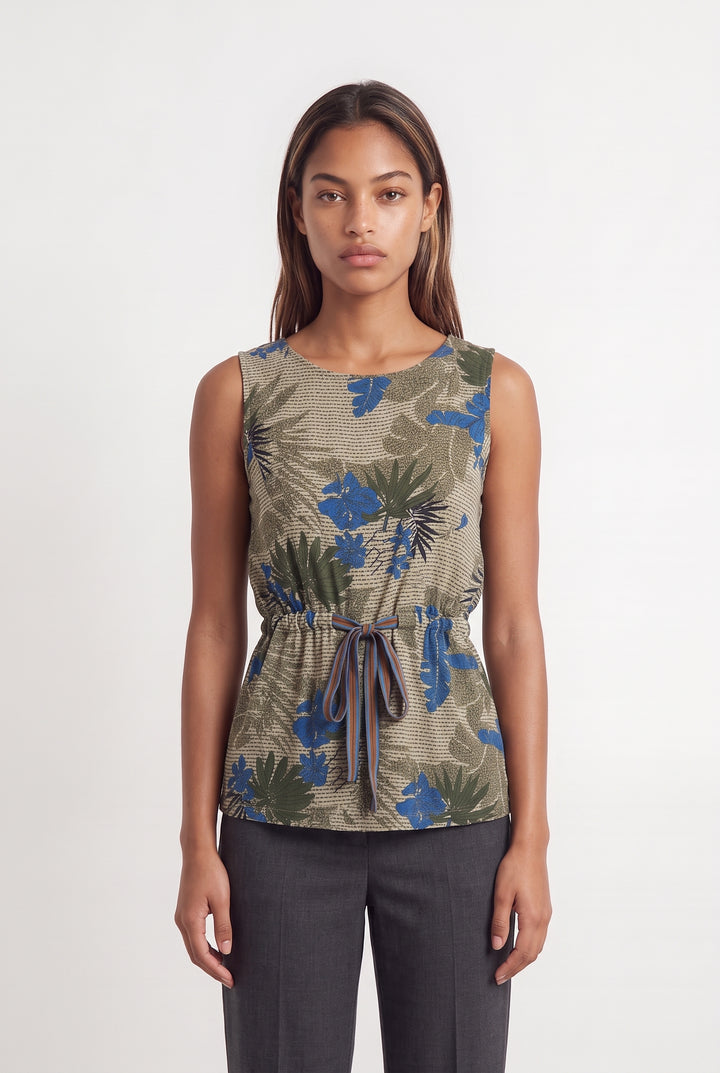 Blouse Sans Manches Beige et Bleue - Taille XS/34 de la marque La Fée Maraboutée | PARAD124822 - Vendu par Paradigme - Image 1