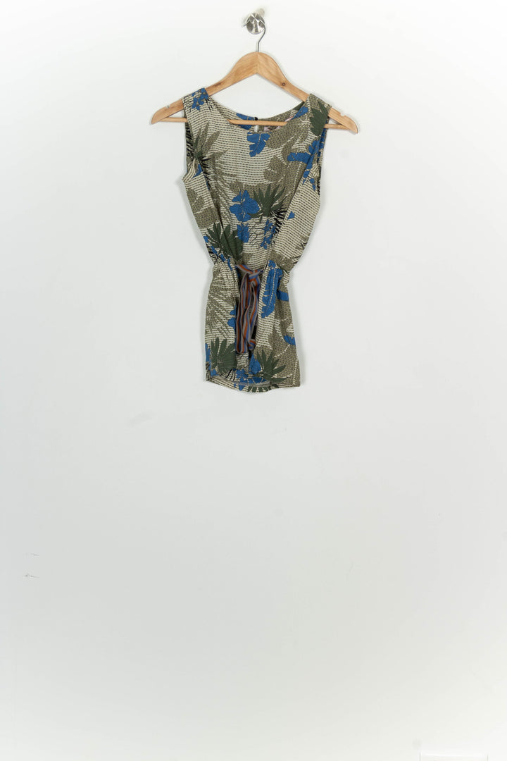 Blouse Sans Manches Beige et Bleue - Taille XS/34 de la marque La Fée Maraboutée | PARAD124822 - Vendu par Paradigme - Image 2
