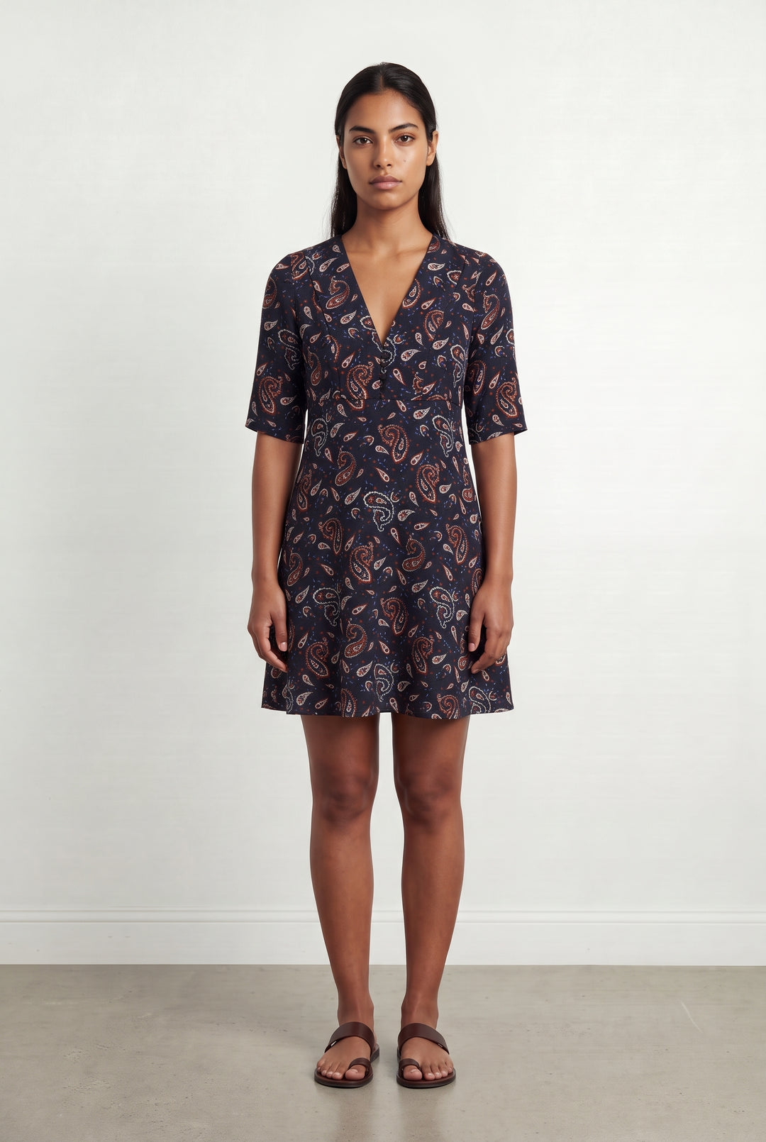 Robe Courte Bleu Marine et Rouille - Taille L/40 de la marque Claudie Pierlot | PARAD124877 - Vendu par Paradigme - Image 1