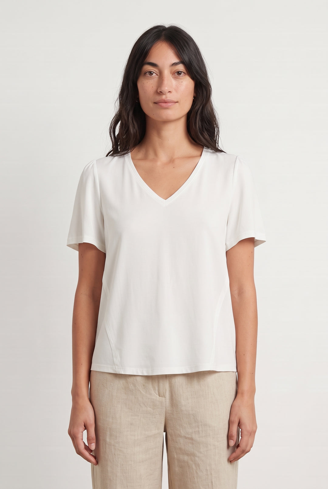 Blouse À Col V Blanche - Taille XS/34 de la marque Indies | PARAD124893 - Vendu par Paradigme - Image 1
