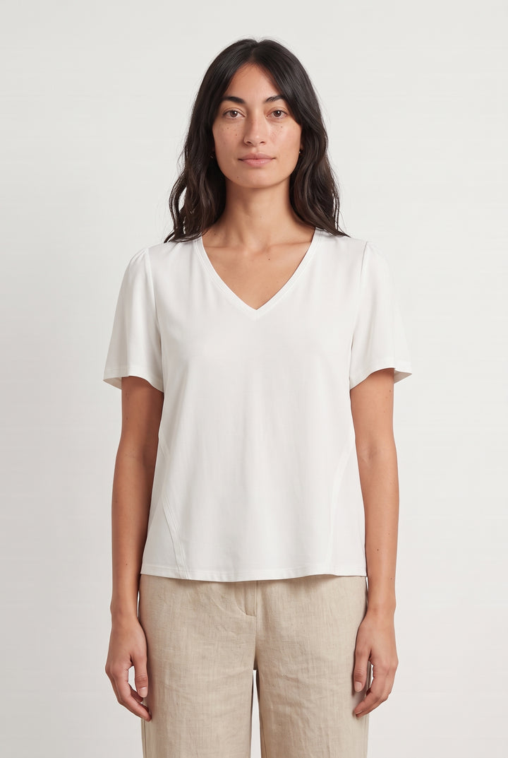 Blouse À Col V Blanche - Taille XS/34 de la marque Indies | PARAD124893 - Vendu par Paradigme - Image 1