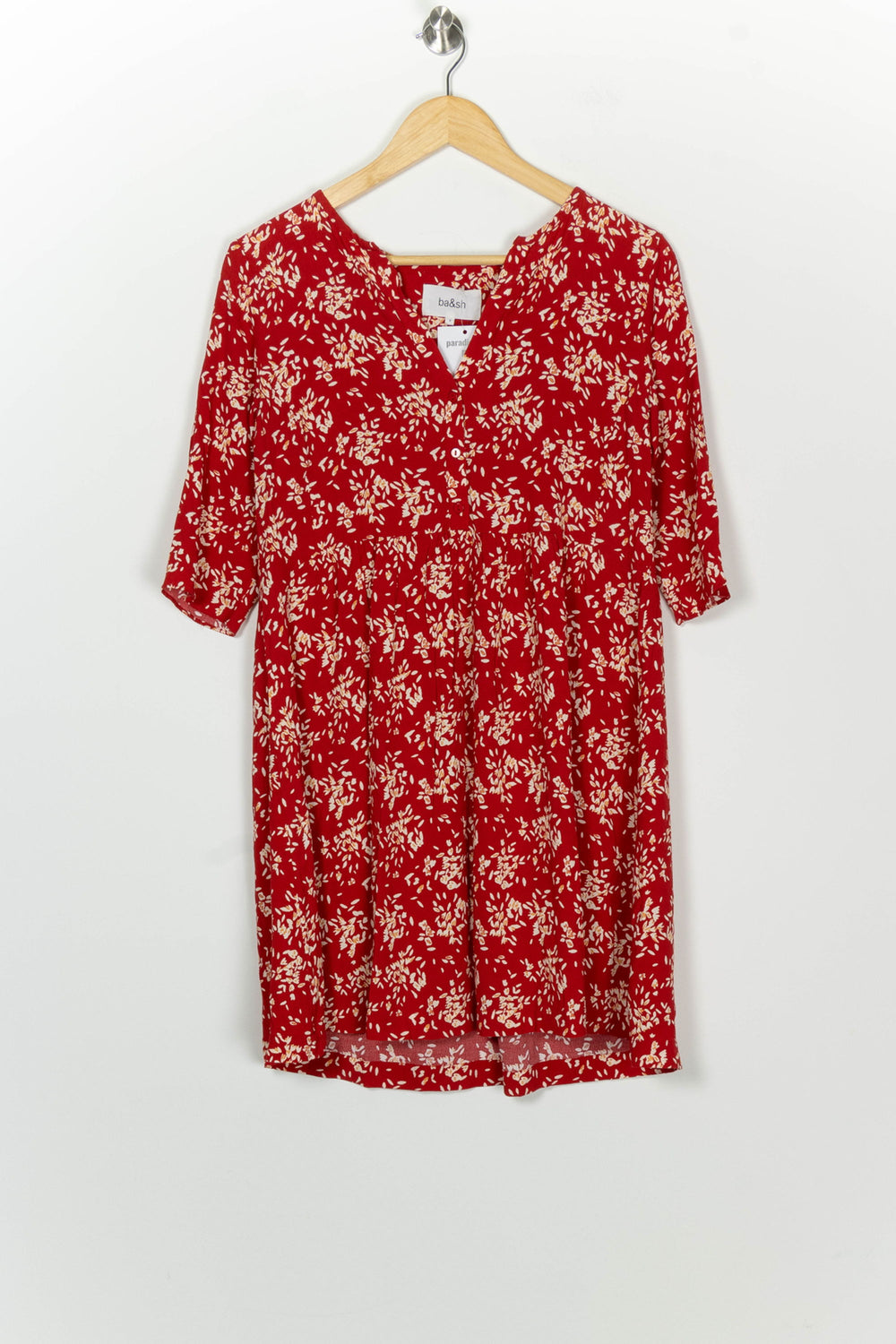 Robe Courte Rouge et Beige - Taille M/38 de la marque ba&sh | PARAD126017 - Vendu par Paradigme - Image 2